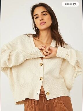 Free People Found My Friend Cardigan NWT Cream Oversized Cozy Knit L